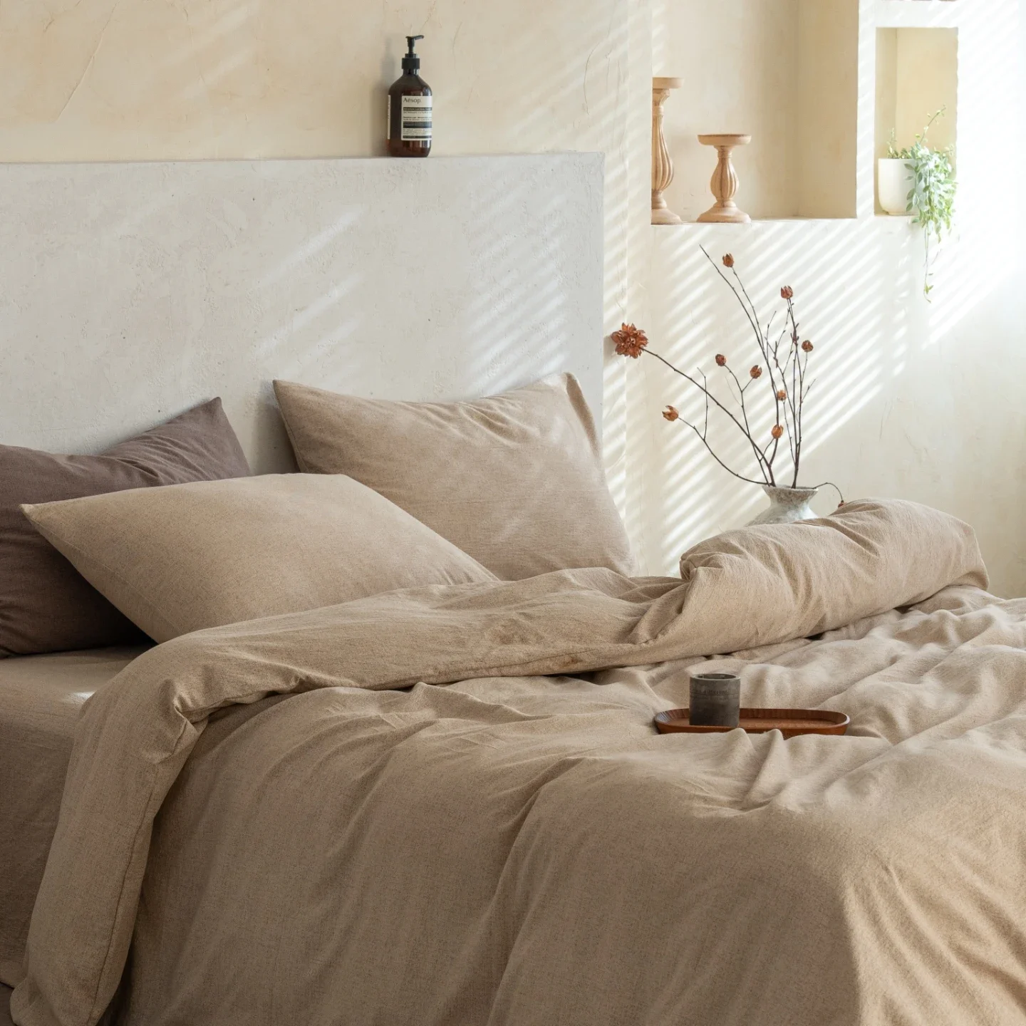 Washed Linen Bedding Set Twin Full Double Queen King Size Bed Sheet Set Flax Duvet Cover Sheet Pillowcase Wrinkle-Resistant