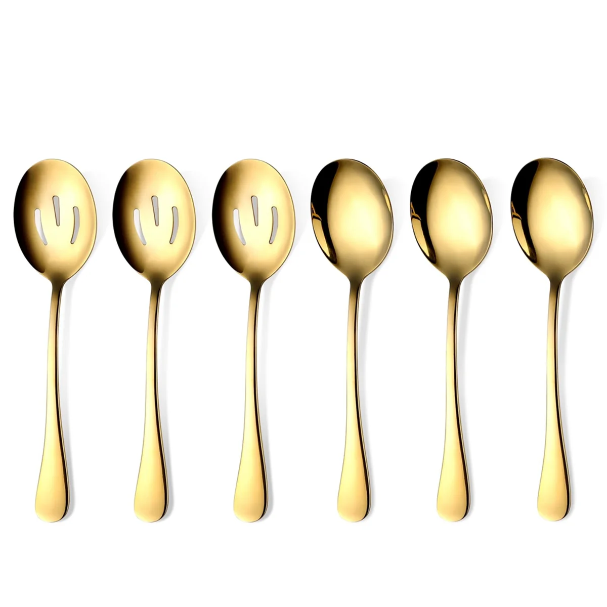 Gold Serving Spoons 6 Pieces, Stainless Steel Serving Utensils with Mirror Polished,3 Serving Spoon and 3 Slotted Spoons