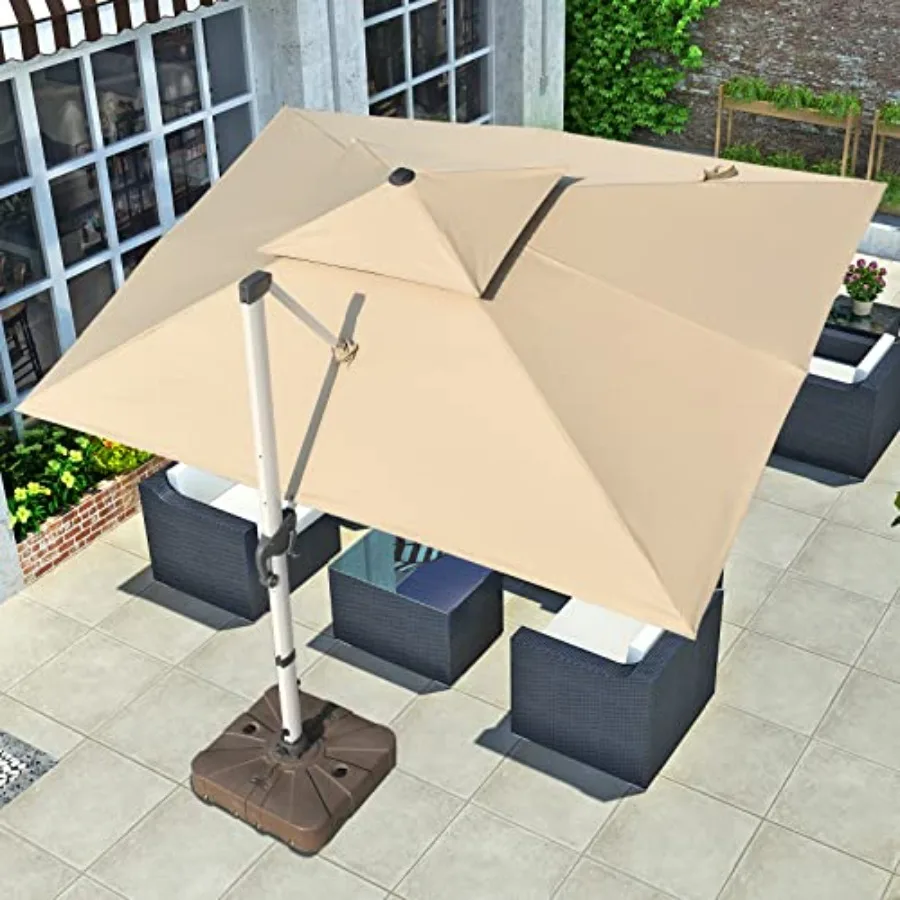 

Cantilever Patio Umbrella with Cross Base and Cover Included - 360° Rotation Large Heavy Duty Offset Outdoor Umbrella with Easy