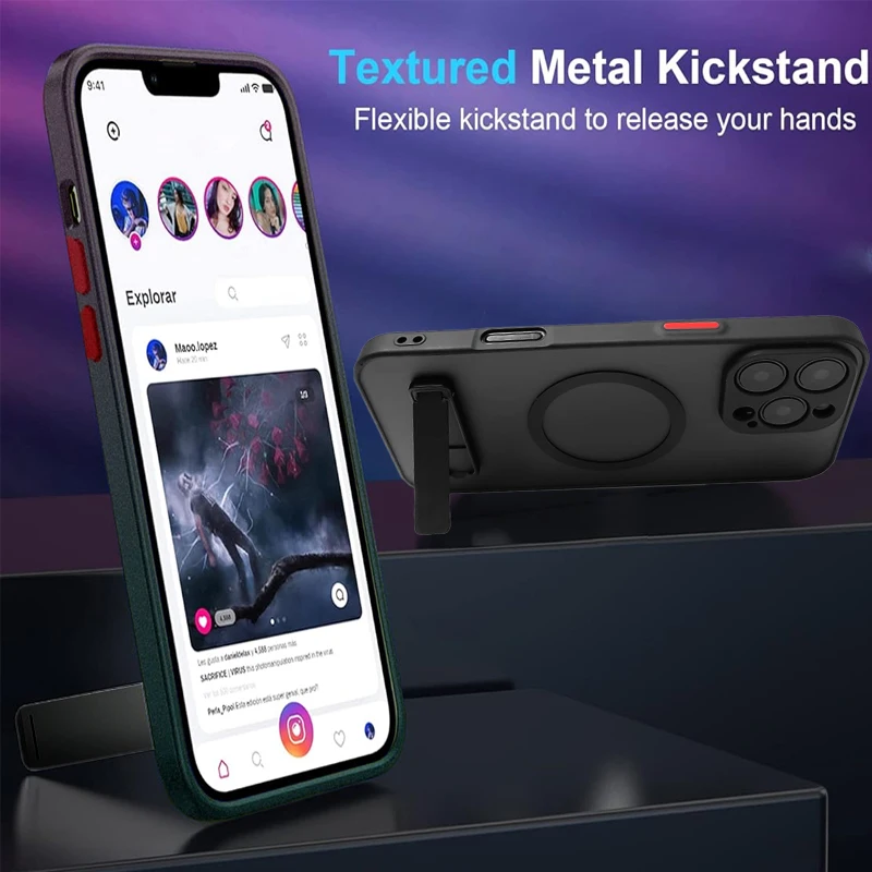 UYUXIO Magnetische Handyhülle mit Ständer für iPhone 17 16 15 14 Pro Max 13 12 11 – Rückseite mit Halterung