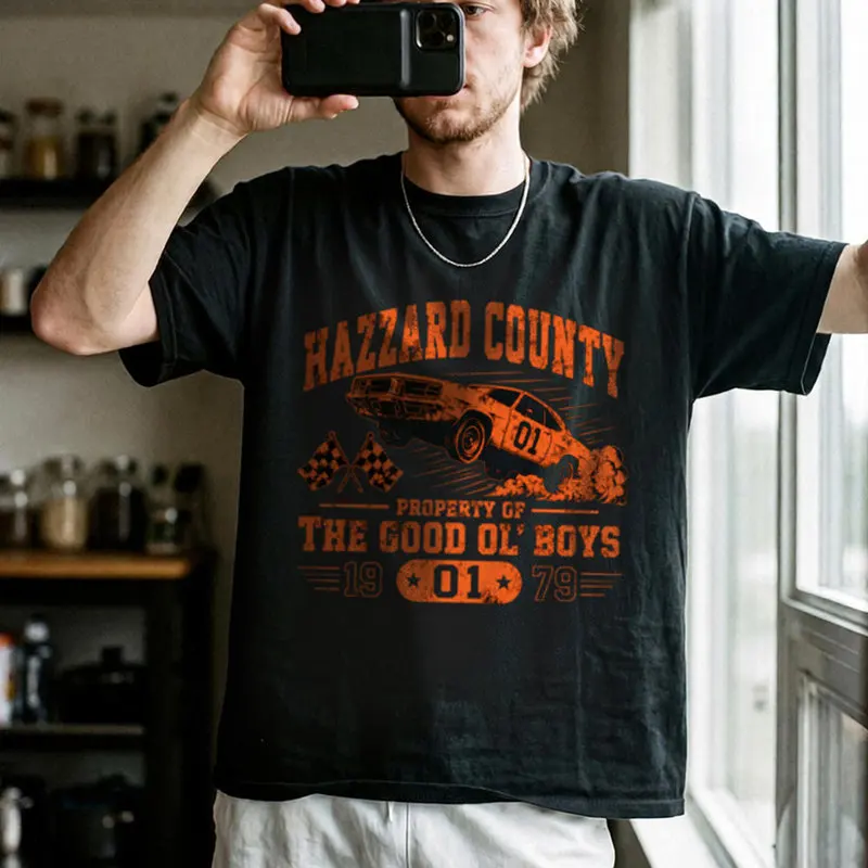 Retro Dukes of Hazzard Vintage Hazzard County Racing Graphic T-Shirt General Lee 01 Muscle Car Tee Classic 80s TV Fan Gift Top