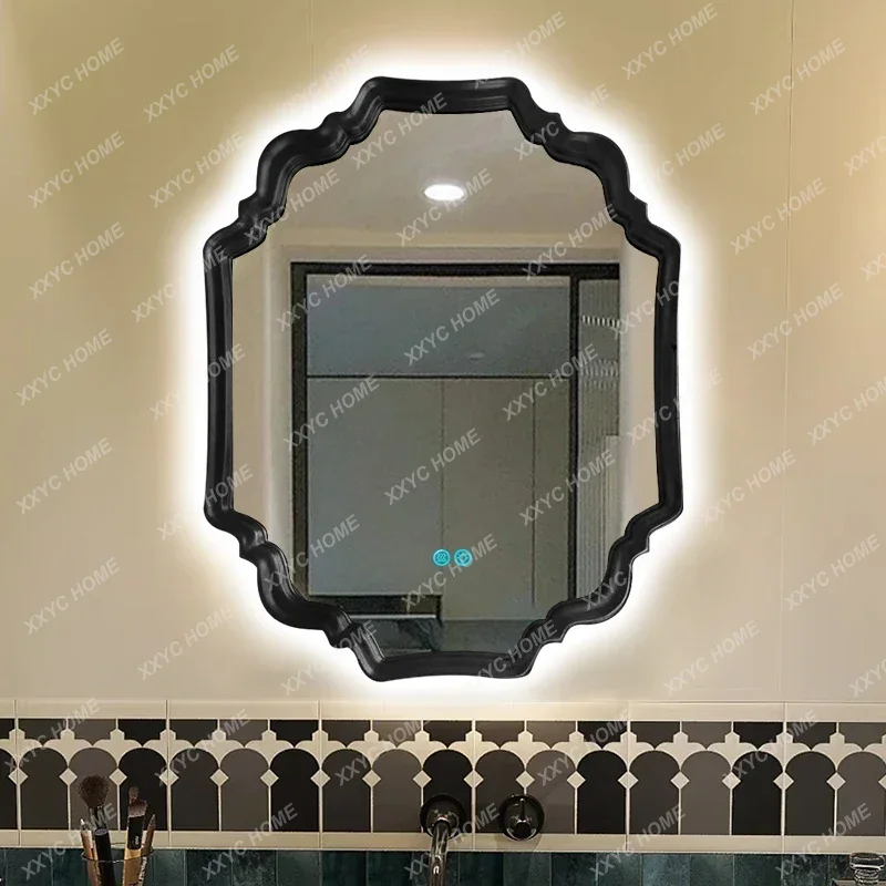 

Entrance Special-shaped Smart Bathroom Mirror Retro Bathroom Mirror Light Luxury Vanity Mirror Wall Wall