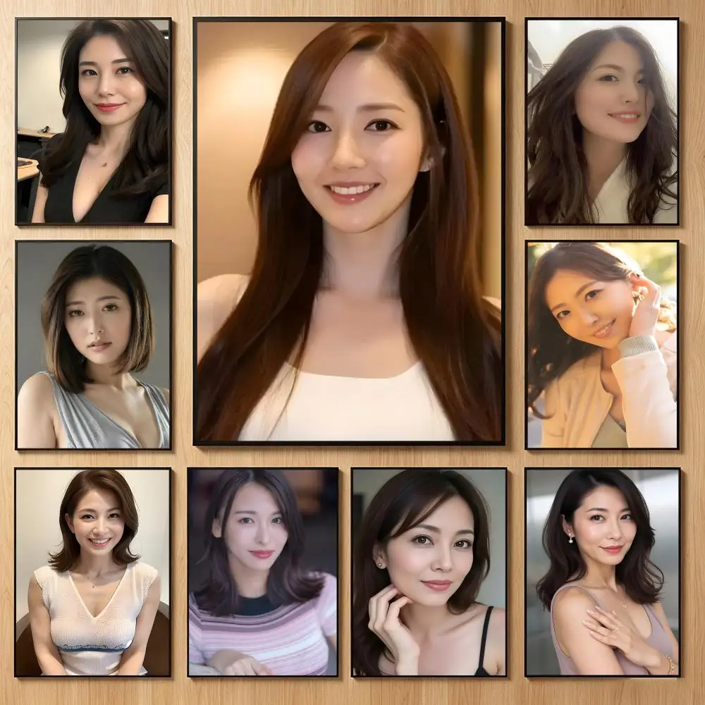 Gentle Portrait Art J-Japanese Model Poster Classic Self-Adhesive PP Wall Sticker for Living Room Bar Decor Gift