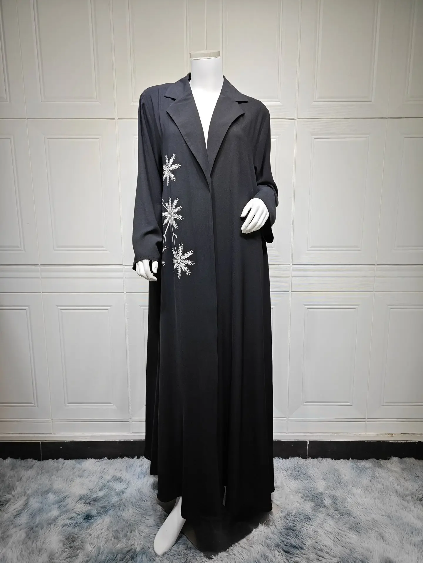 Ramadan Eid Nero Aperto Musulmano Modesto Kimono Abaya Damen Dubai Lusso Islam Abbigliamento Donna Kebaya Caftano Veste Femme Musulman