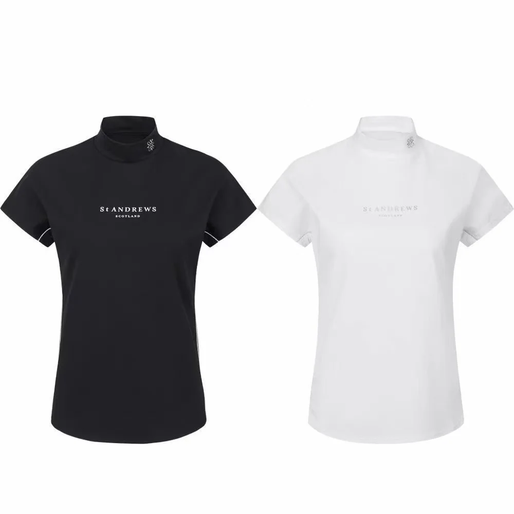 ST ANDREWS Summer Quick-Drying Breathable Versatile Slim Fit Mock Neck Short Sleeve Fashionable Trendy Versatile Logo Decorated