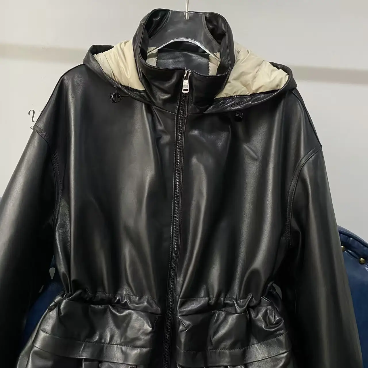 Coole Casual Damen Leder Jaet Eepskin Langer Mantel Loose Fit Daunen Jaet Herbst Winter Neue Sle Faionable Oberbekleidung