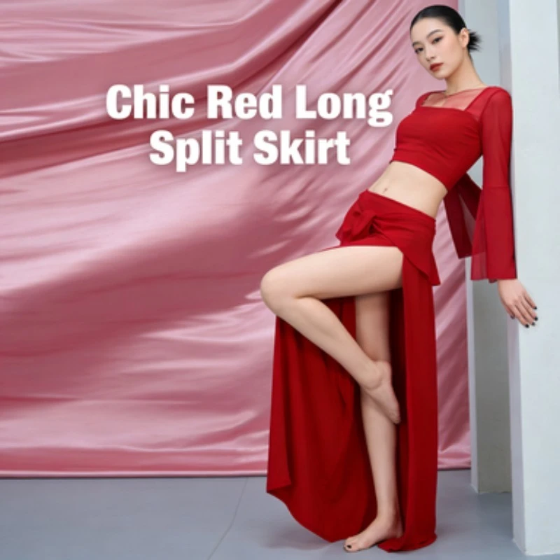 

Women Belly Dance Practice Skirt Slit Long Half Skirt Flattering Flowy Hip Scarf Style Performance Oriental Dance Wear
