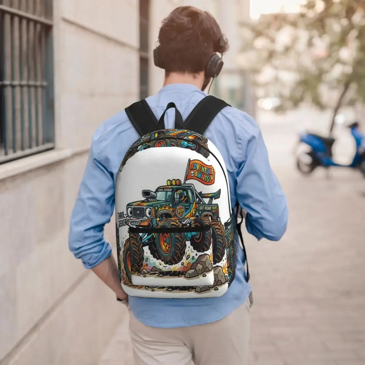 Cartoon Monster Truck In The Mountain Backpack Boys Girls BookBag Children School Bag Computer Shoulder Bags for Men Women