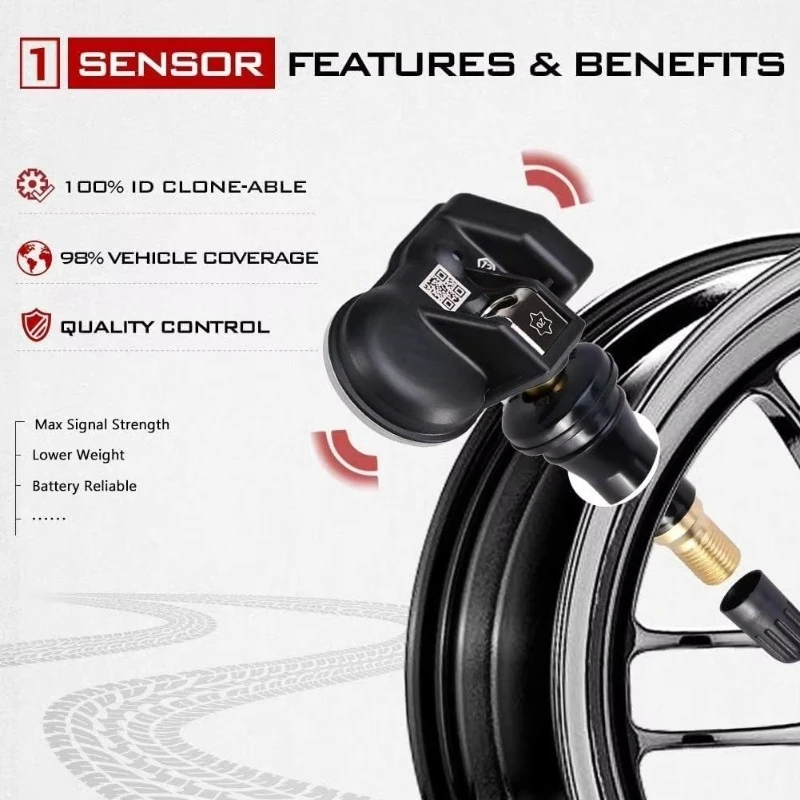 2‑in‑1 Programmable TPMS Sensor 315MHz 433MHz Rubber OE Level Auto Tire Pressure Monitoring Replacement Sensor