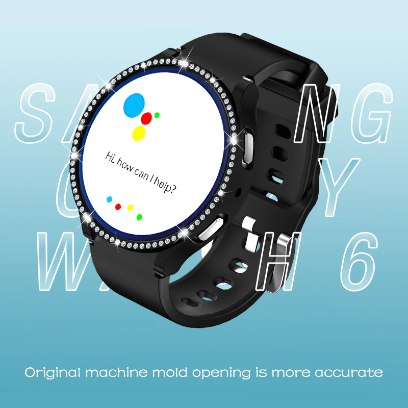 Bling diamante caso para samsung galaxy watch 6 40mm 44mm única fileira pc pára-choques sem filme de tela para galaxy watch 6 capa acessórios