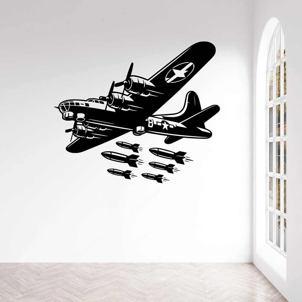 Bomber Wall Decal Bomber Plane Wall Sticker for Home Kids Room Decor Poster Vinyl Removable Waterproof Wallpaper S716
