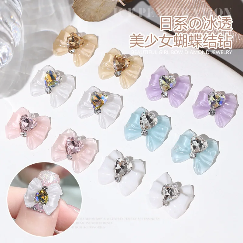 10PCS Sailor Moon Cartoon Nail Accessories Resin Ice Through Bow Tie Pearl Heart Small Round Diamond Nail Accessories Wholesale