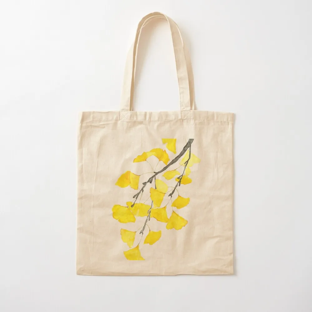 hand painted Golden Ginkgo watercolor Tote Bag Beach bag Lady bag Women's shopper