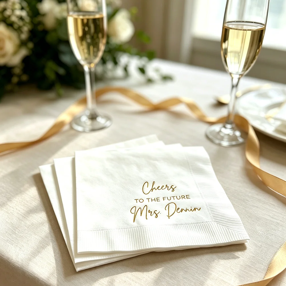 Personalized 20Pcs Printed Cocktail Napkins - Cheers To The Future Mrs Wedding Day Bachelorette Bridal Shower Table Decorations view 5