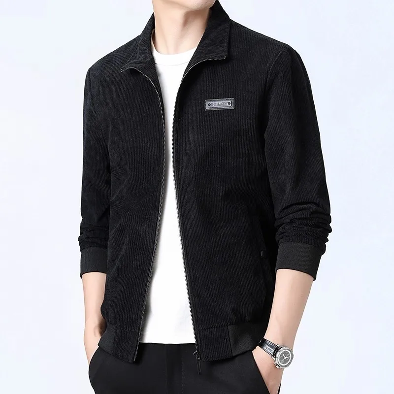 

2024 New Corduroy Stand Collar Jaet Men's Busin Casual Long Sve Outerwear Simple Match All Seasons Zipper Decoration