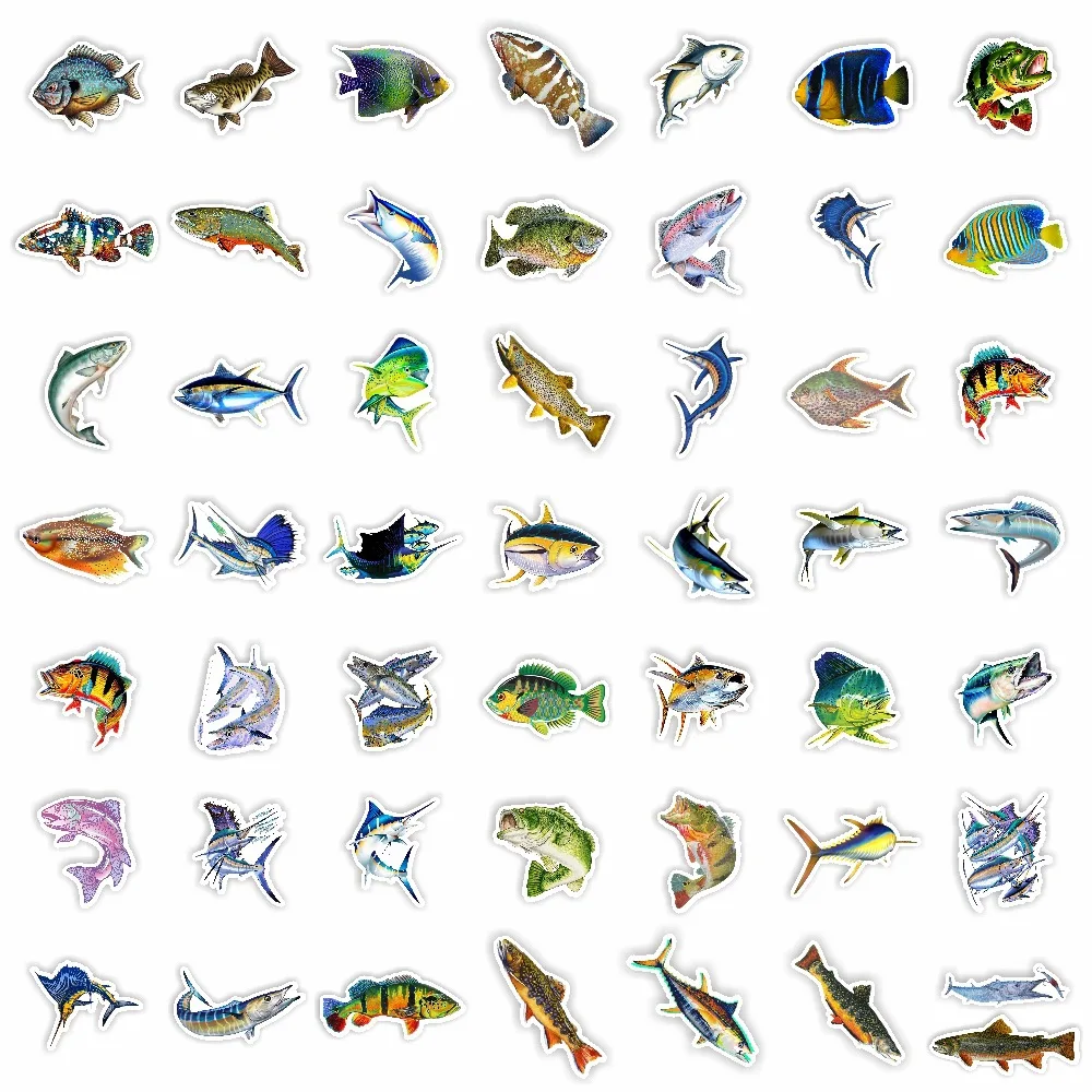 10/30/50/100PCS Cool Fish Animal Stickers decorazione per la pesca all'aperto valigia Scrapbook Phone Laptop Stationery Kid Toy Sticker