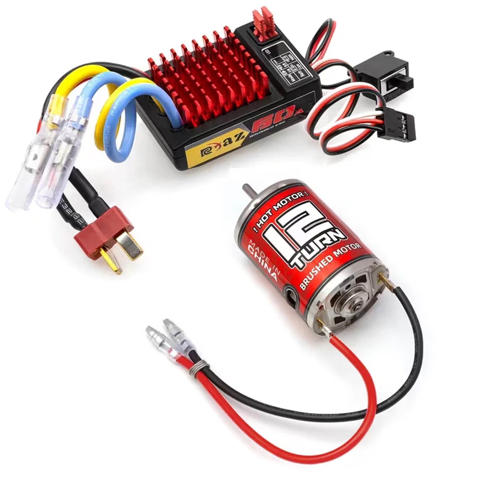 RCXAZ 540 Brushed Motor Matched AEY60 Bidirectional 60A Brushed ESC Combo, RC Upgrade Mod Kit For 1/10 RC Vehicle Arrma Traxxas HSP Redcat RC4WD Tamiya Axial SCX10 D90 1/10 RC Crawler Offroad Truck Buggy - Random Recon
