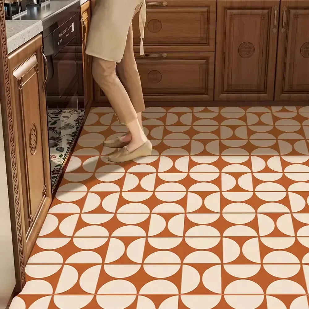 Retro Kitchen Rug Non-slip PVC Leather Washable Kitchen Floor Mat Oil-proof Waterproof Kitchen Carpet Home Decoration שטיח למטבח