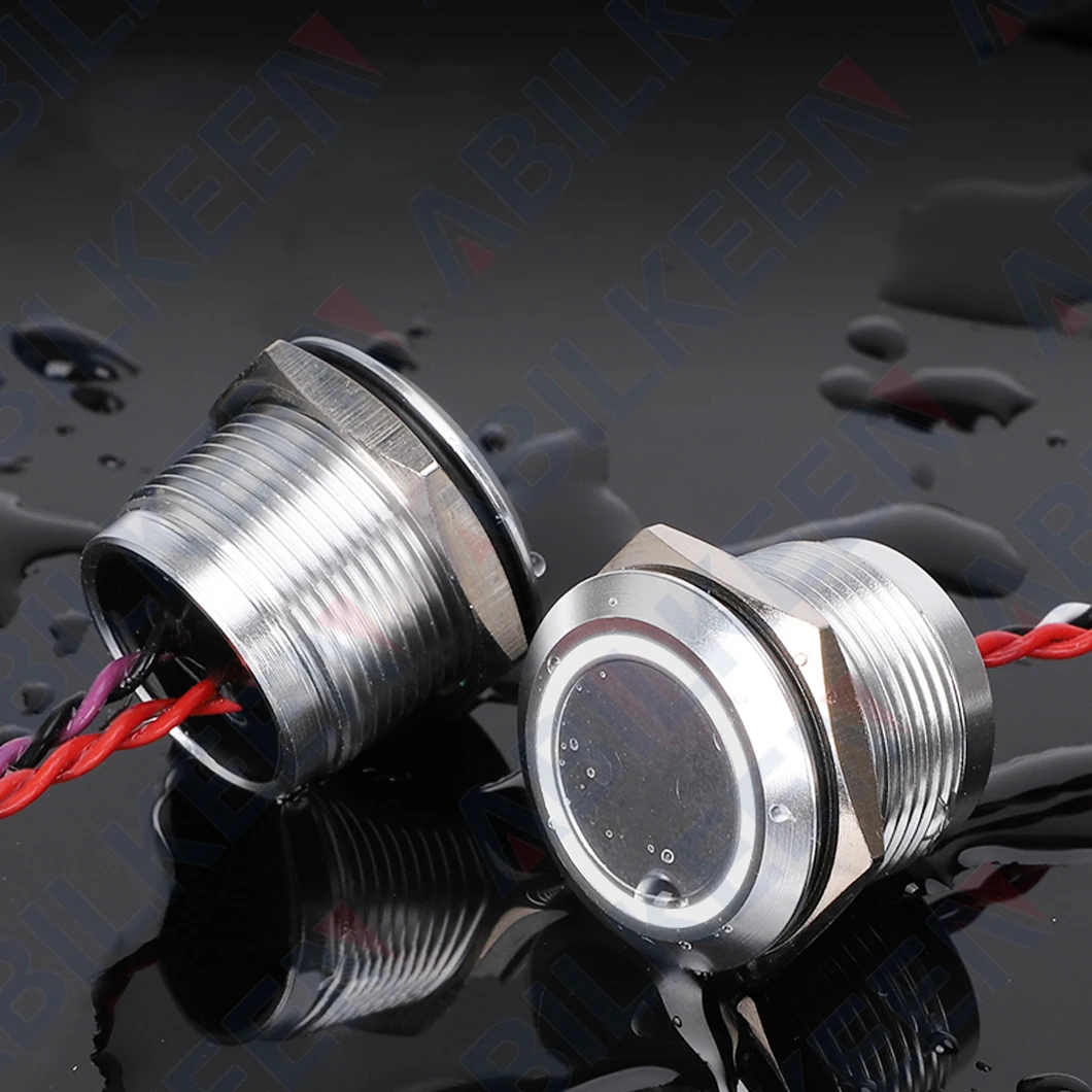 19MM 304 Stainless Steel Piezo Electric Switch 1NO Momentary/Latching IP68 Waterproof LED Ring Pressure Sensitive Touch Switch