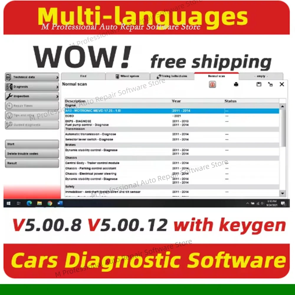 WOW 5.00.12 diagnostics Software 5.00.8 R2 + Kengen French Spanish Polish Italian Serbian German Polish Dutch Czech Portuguese