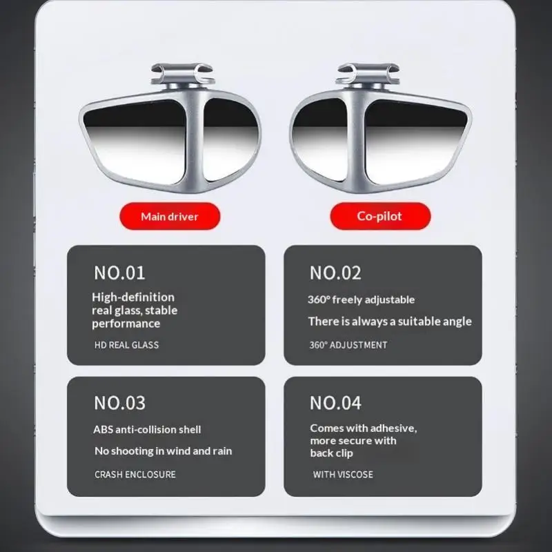 Car Rearview Mirror Blind Spot Mirror Front And Rear Wheels 360° Adjustable Wideangle Blind Spot Reflective Reversing