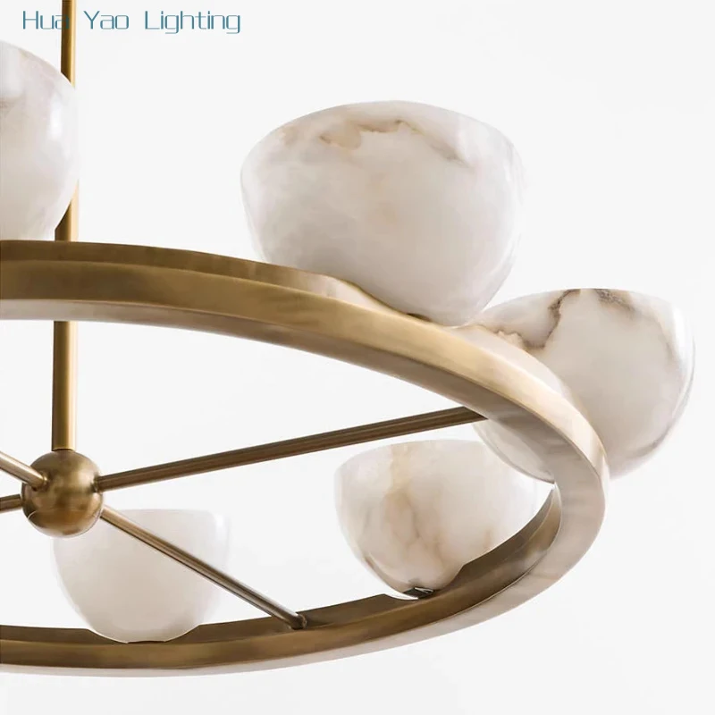 Popular Style Light Luxury Natural Spanish Marble Pendant Lamp Creative Living Room Bedroom Villa Model Room Highend Lighting
