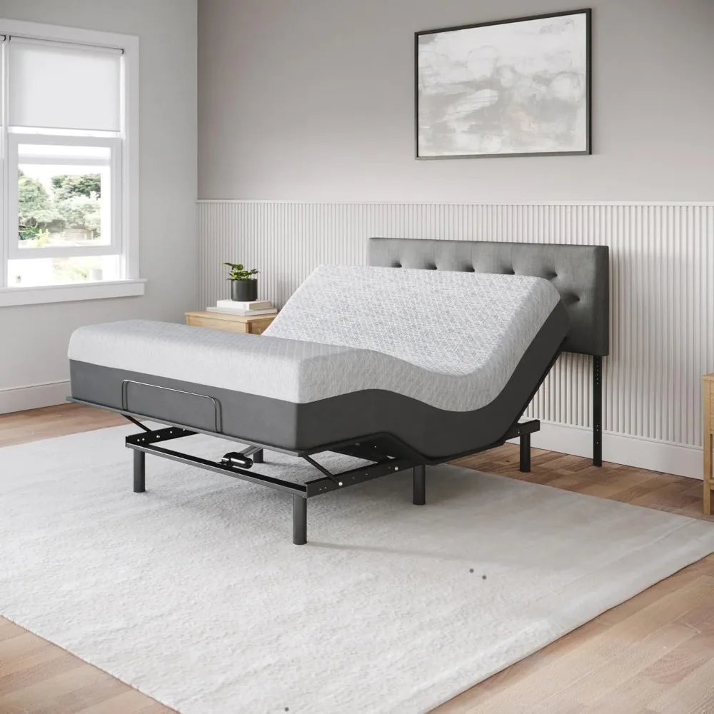 

Aurora Adjustable Bed Base (Frame) + 12 inch Gel Memory Foam Mattress (Medium Soft), Easy Assembly, Head and Foot Lift.