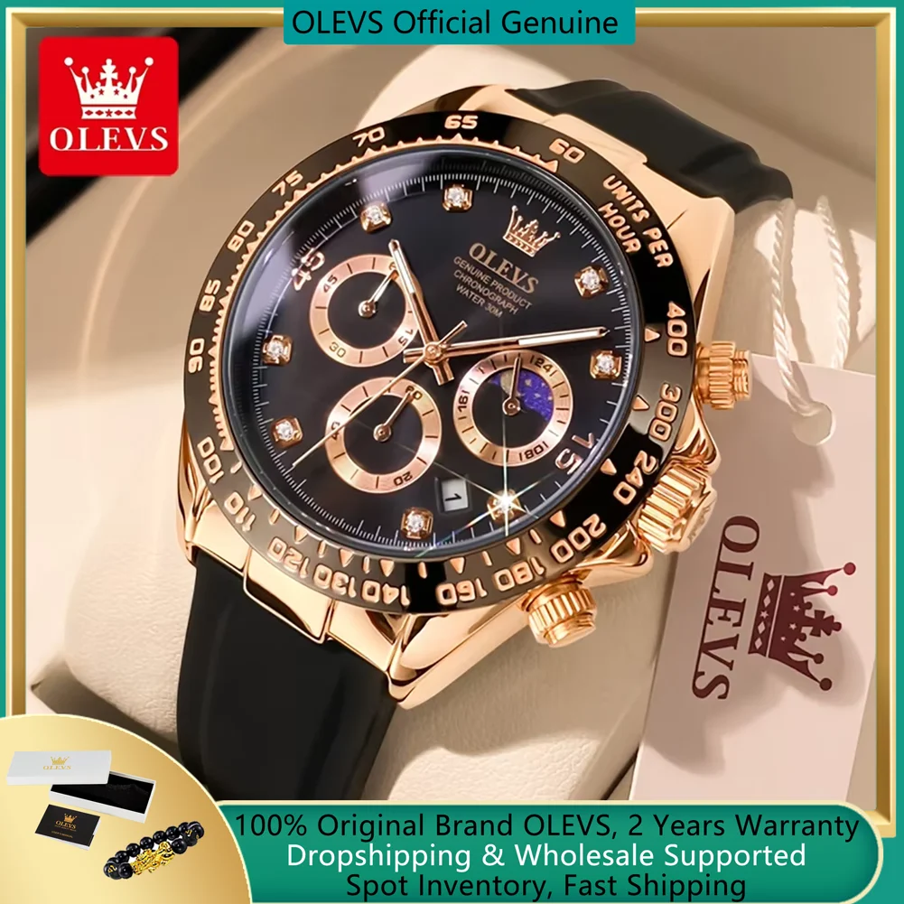 

OLEVS Original Watch for Men Chronograph Calendar Analog Silicone Strap Wristwatch 41mm Hombres Reloj Men's Sport Watch Dropship