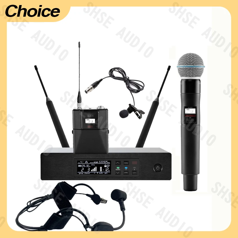 Qlxd B58 WH30 Professional Wireless Microphone Set Headband Lavalier UHF Long-Distance Reception Suitable for Stage Performance
