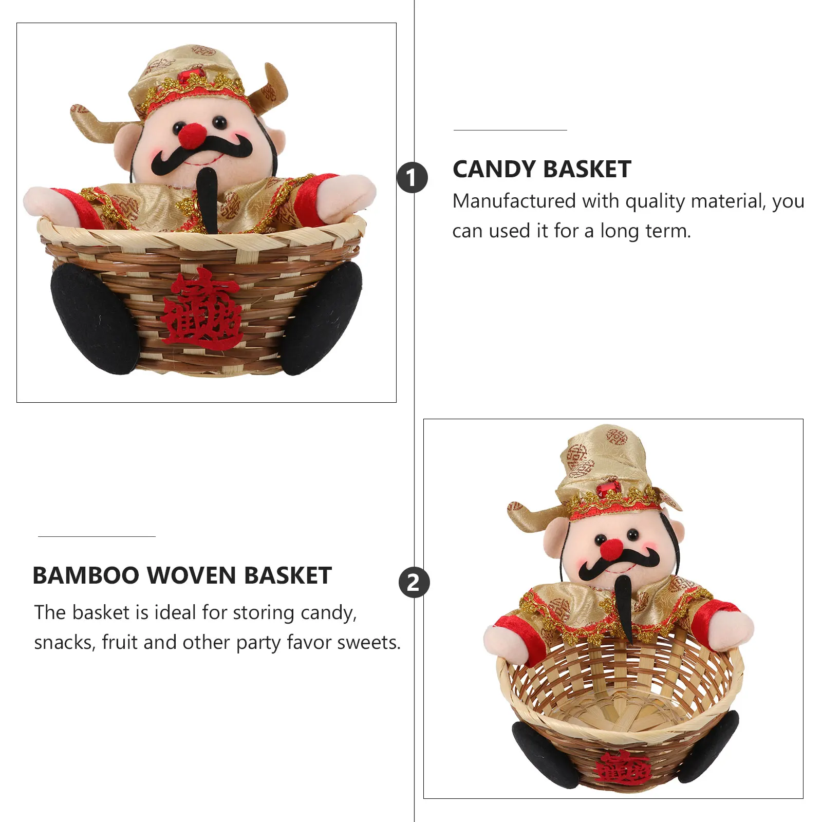

God of Wealth Basket Woven Bamboo Storage Baskets Chinese Style Decor Desktop Adornment Creative Home Party Favor
