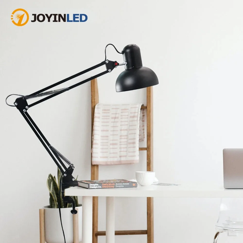

JOYINLED Flexible Swing Arm Clamp Mount Desk Lamp US EU Plug E27 Bulbs Study Table Lamp With Clamp School Computer Desk Lamps