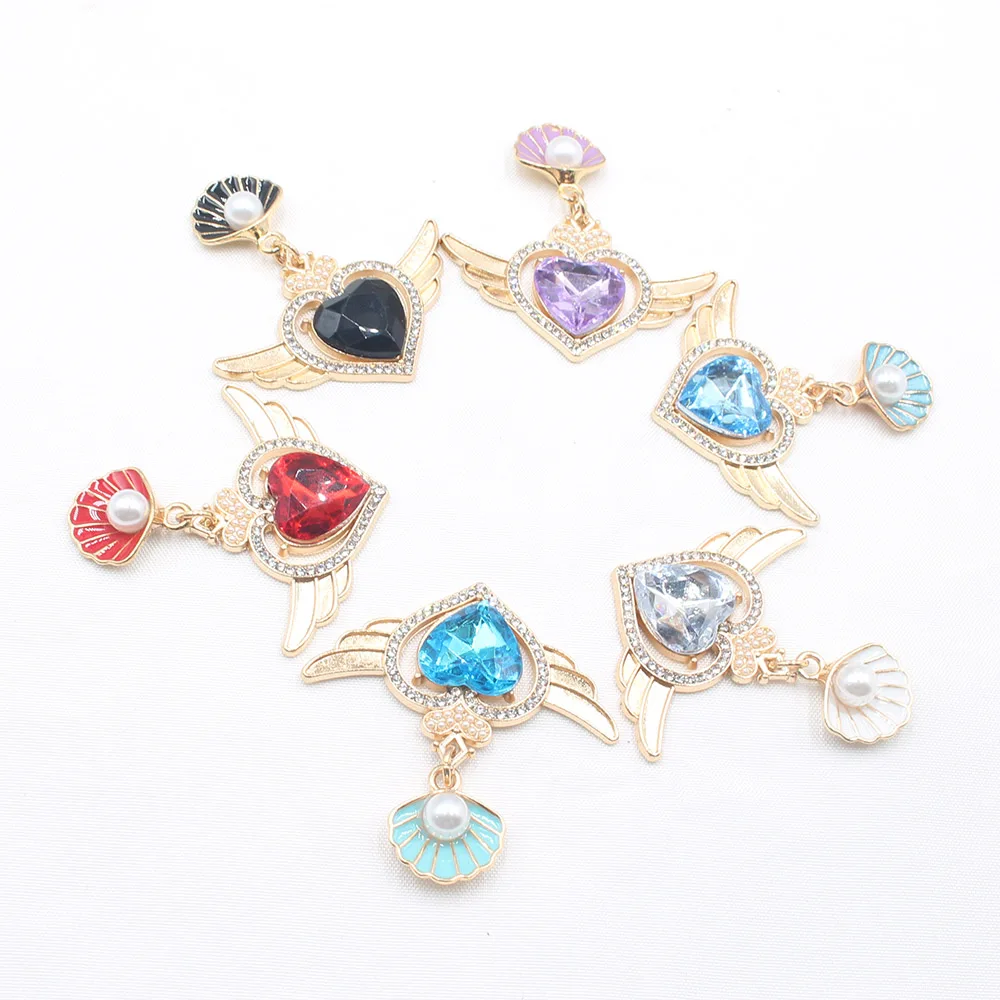 New 2 pieces of 42 * 45mm heart-shaped scallop pendant inlaid with pearls DIY jewelry clothing party supplies