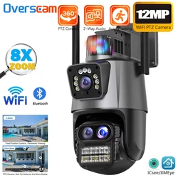 12MP PTZ Camera 8X Zoom Auto Tracking Wireless Bluetooth Three Lens Dual Screen PTZ ICsee NVR Security CCTV Surveillance Camera