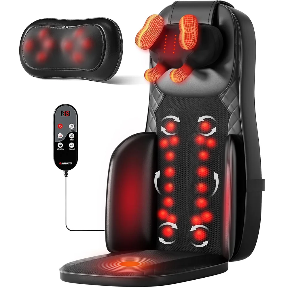 Portable Full Body Massage Chair Pad Shiatsu Kneading Seat with Heat And Compression for Neck Back Shoulder UL Adapter Included Shiatsu Neck Back Massager with Heat, Adjustable Massage Chair Pad Back Support Massage Seat Cushion for Full Body Massager