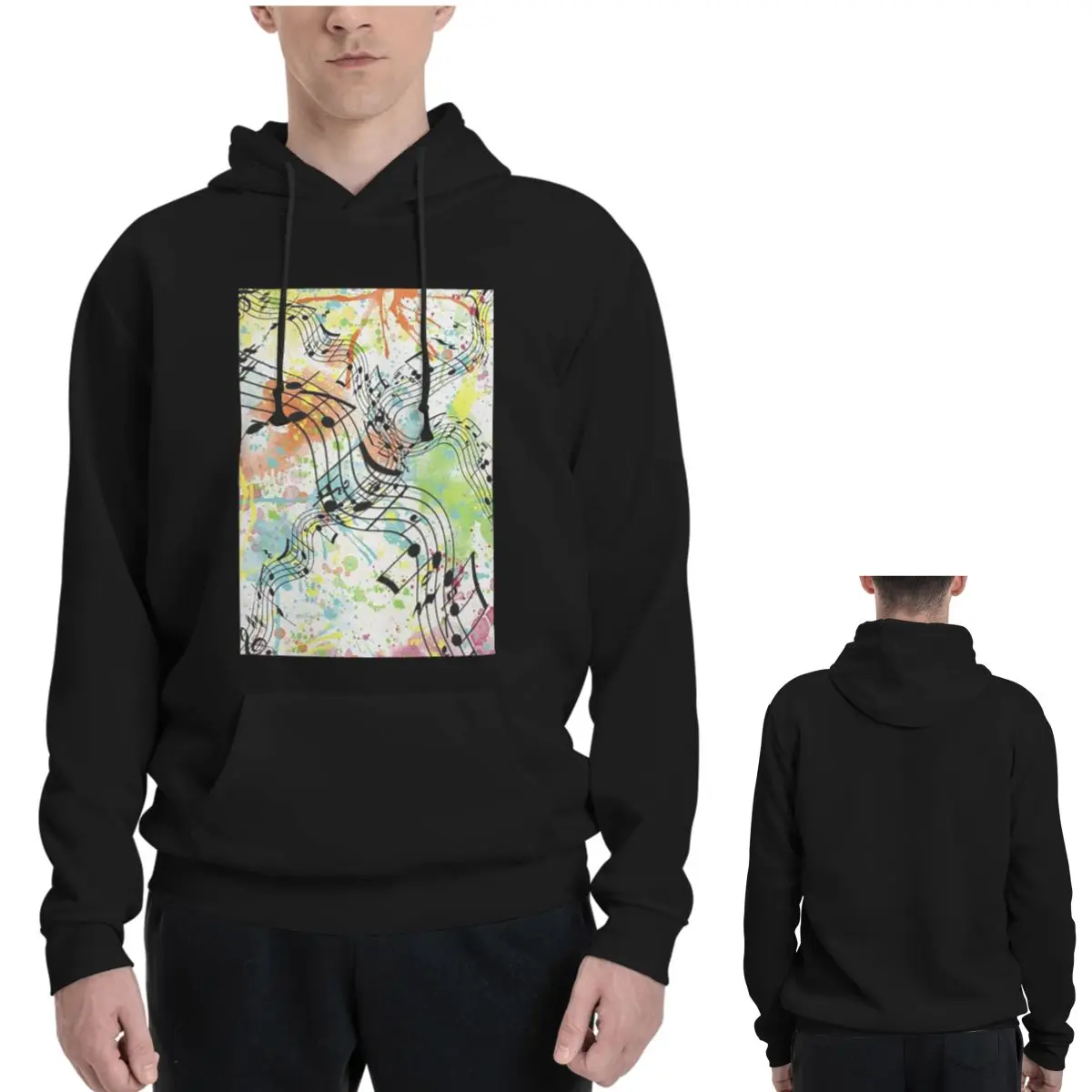 Music Note And Piano Key Ink Splash Hoodies Men's Women Casual Pullover Sweatshirt Harajuku Long Sleeve Hooded Autumn Winter