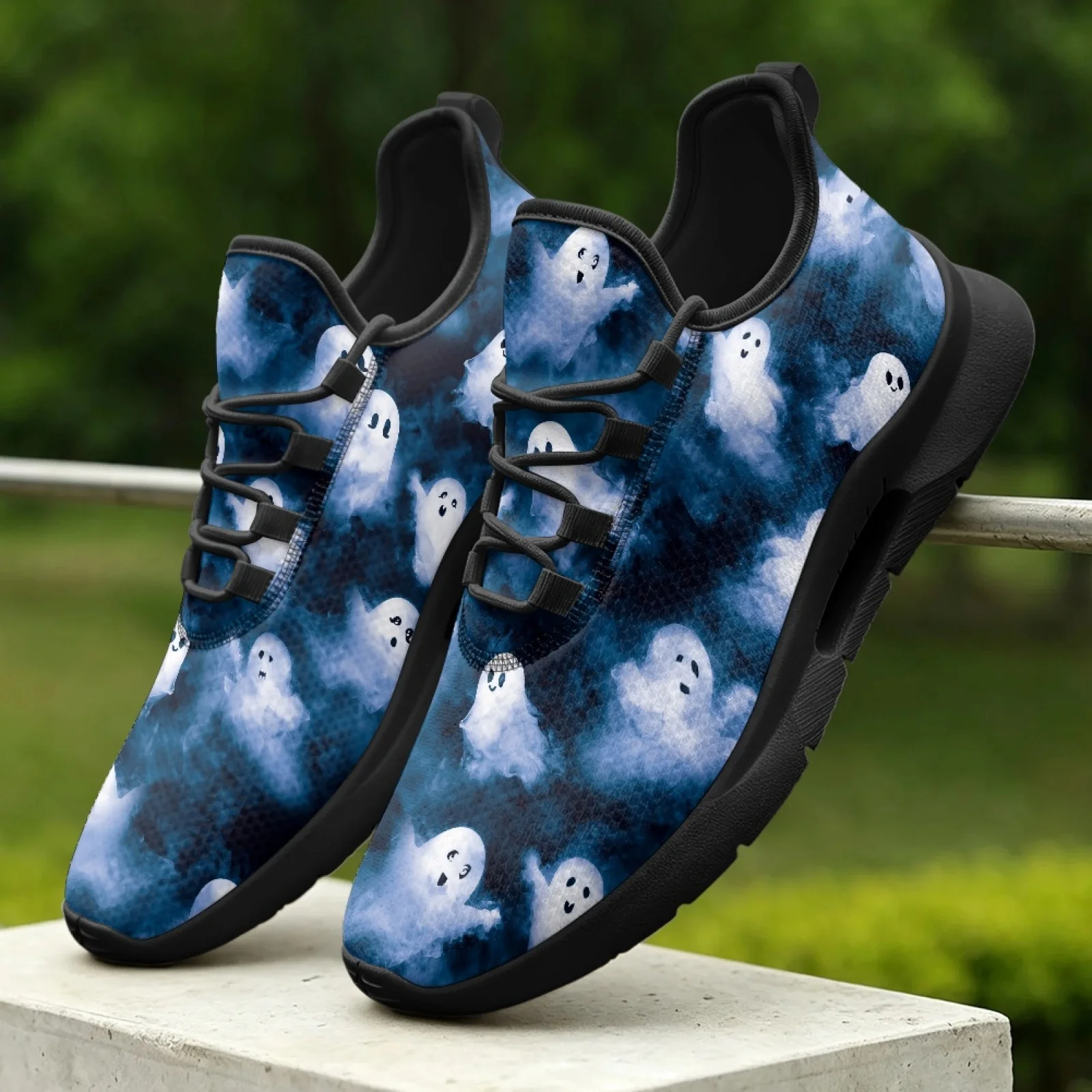 PENSTROLL Mesh & EVA Comfortable light sports shoes Lightweight Low-Top Lace-Up Shoes for Men Walking Ghost Print