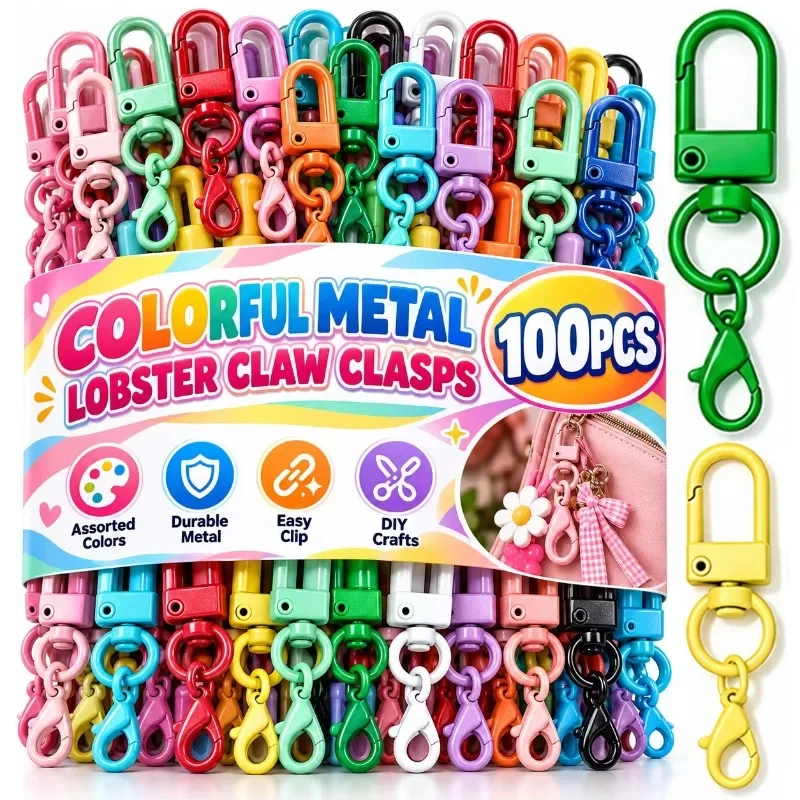 Colorful Silver D-Shape Keychain Clips DIY Accessories Swivel Keychains Clasp Lobster Claw Metal Key Chain Hooks for Bag Charms