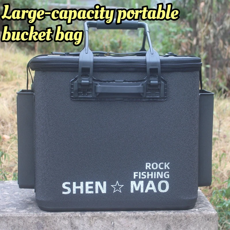 Thickened Large Capacity Fishing Bucket Bag Lightweight Three-dimensional Live Fish Bucket Bags Portable Hard-bottom Buckets