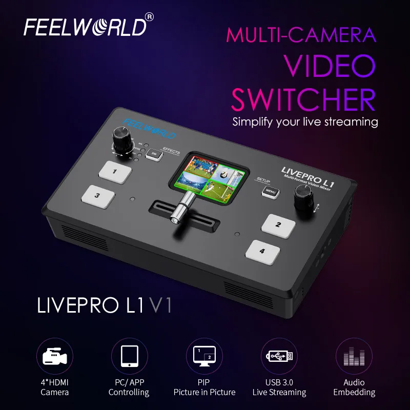 L1 V1 Multi Camera Production Real Time Live Streaming Audio Video Switcher Mixer