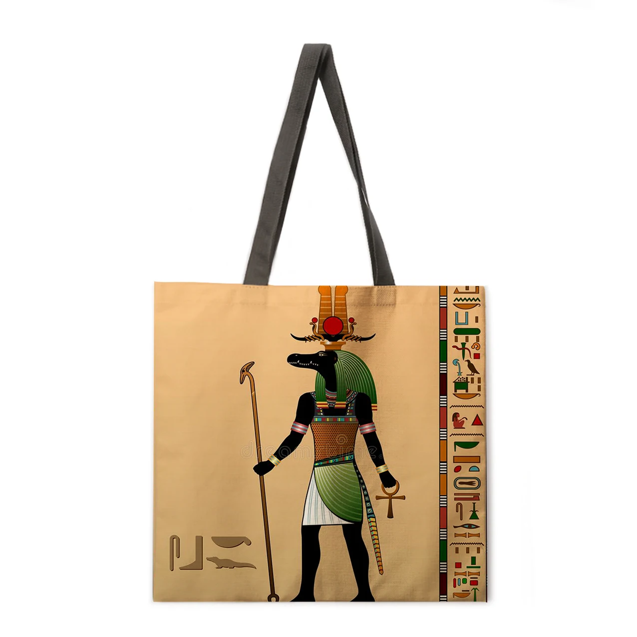 Ladies Bag Fashion Egyptian Mural Print Shoulder Shopping Bag Casual Ladies Bag Large Capacity Linen Tote Bag Handbag