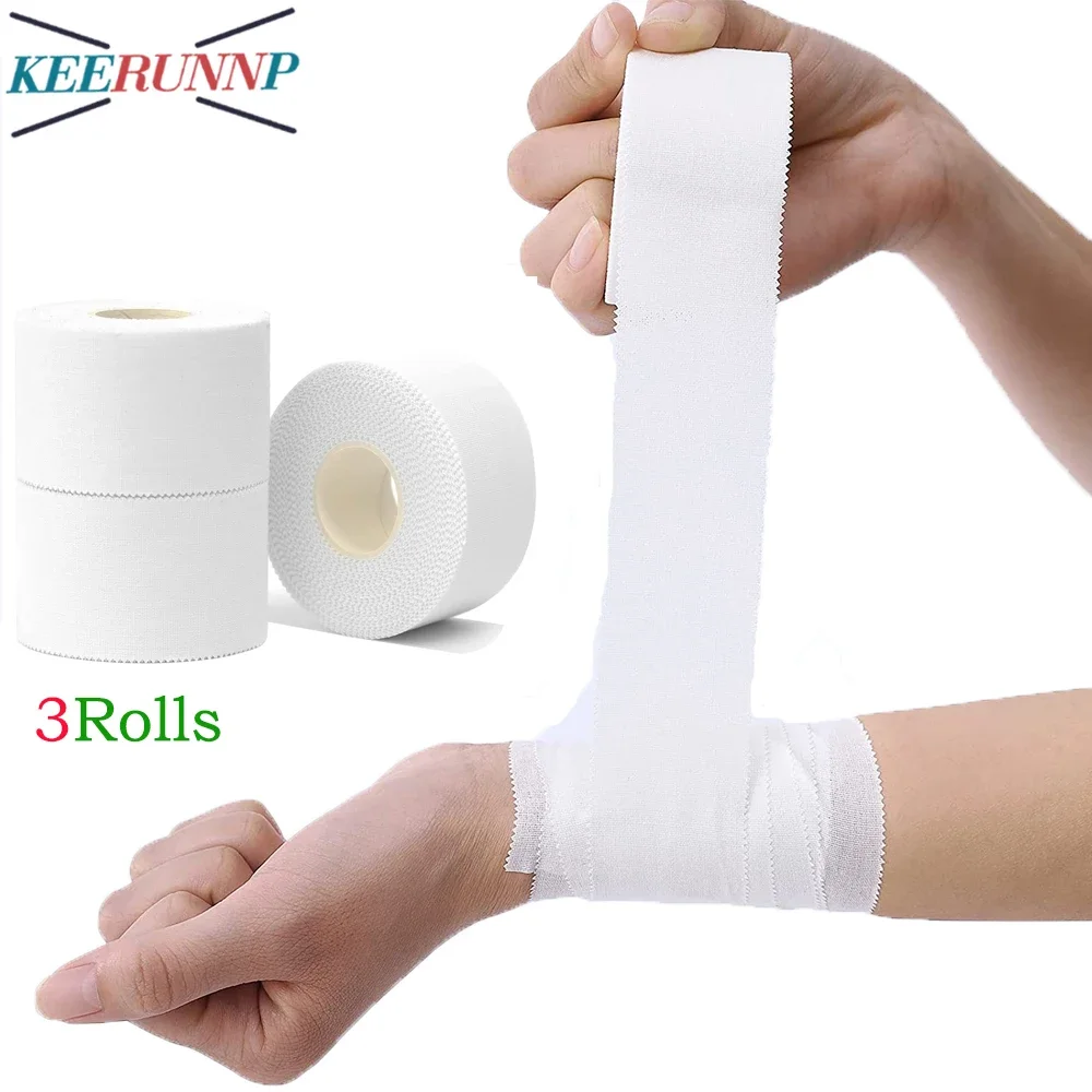 3Rolls White Sports Athletic Bnadage Gauze Tape - No Sticky Residue & Easy to Tear - for Athletes,Trainers,Fingers Ankles Wrists