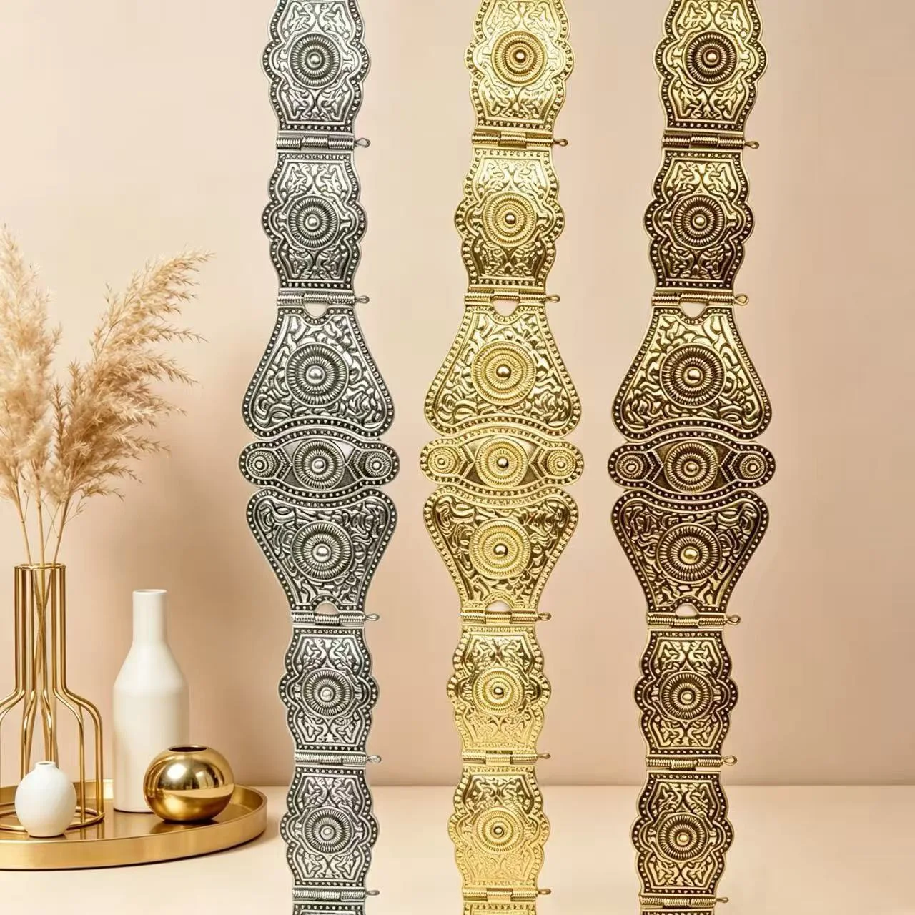 Vintage Ingush Caucasian Crimean Women's Belt Traditional Central Asian Wedding Bride Metal Waist Belt Embossed Pattern
