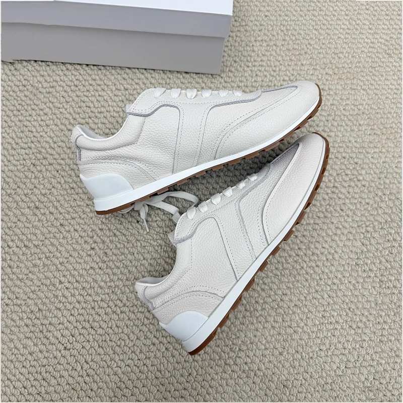 Dave&di 2026 Lychee Patterned Cowhide Casual Shoes Soft Leather Sneakers  Lace Up German Training Round Toe Fashion Sports Shoes