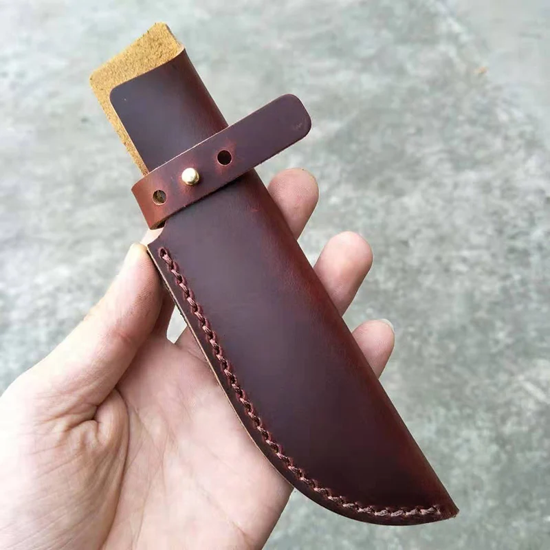 6 Sizes Genuine Cowhide First Layer Cow Leather Outdoor Straight Knife Sheath Scabbard With Buckle Fixed Blade Cover Storage Bag