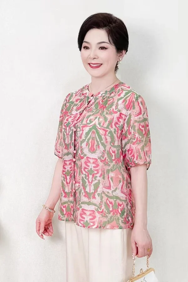 

Свободный женский топ с короткими рукавами, новый модный топ с круглым вырезом и принтом