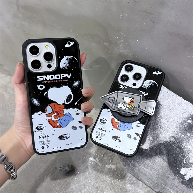 Kawaii Snoopy Cartoon Stand Holder Phone Case for Iphone 11 13 12 14 15 Pro Max Plus Anime Funda Soft Silicone Protective Cover