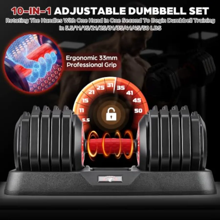 Adjustable Dumbbell Set of 2, 10-in-1 Free Weights for Home Gym
