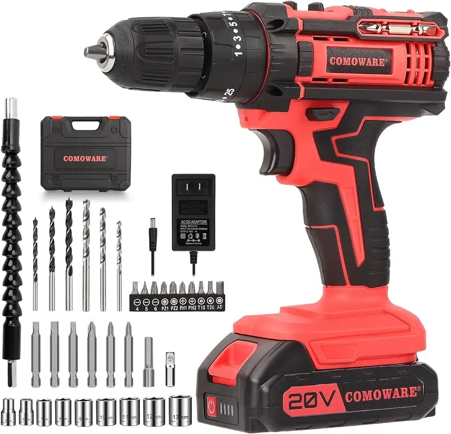 

NEW 20V Cordless Drill Electric Power Drill Set with 1 Battery & Charger 3/8” Keyless Chuck 2 Variable Speed 266 In-lb