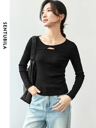 SENTUBILA Women Wool Hollow Out Pullovers   2024 Spring Autumn Slim Fit Knitted O Neck Long Sleeve  Tops W43H56121