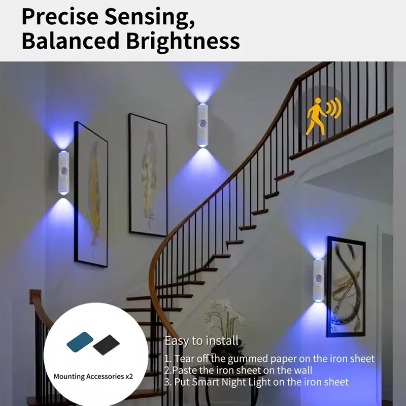 الذكية RGB التدرج ضوء الليل المغناطيسي محس حركة قابلة للشحن الجدار مصباح لغرفة النوم الحمام خزانة حديقة ديكور المنزل #4